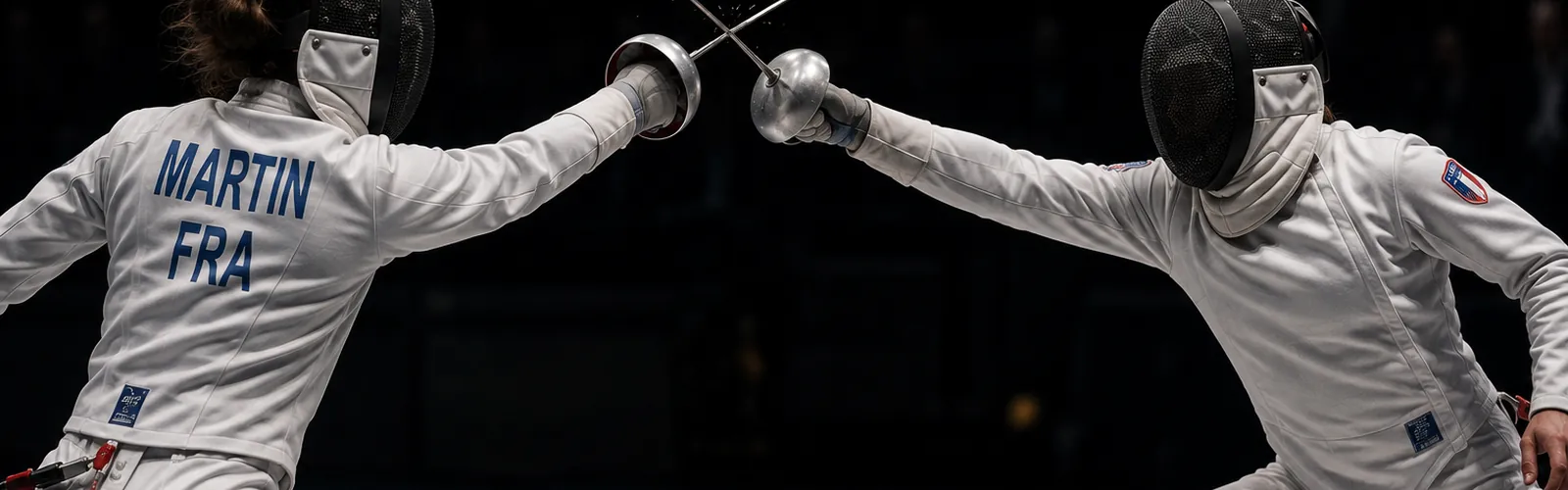 A fencer executing a precise parry with blades in contact